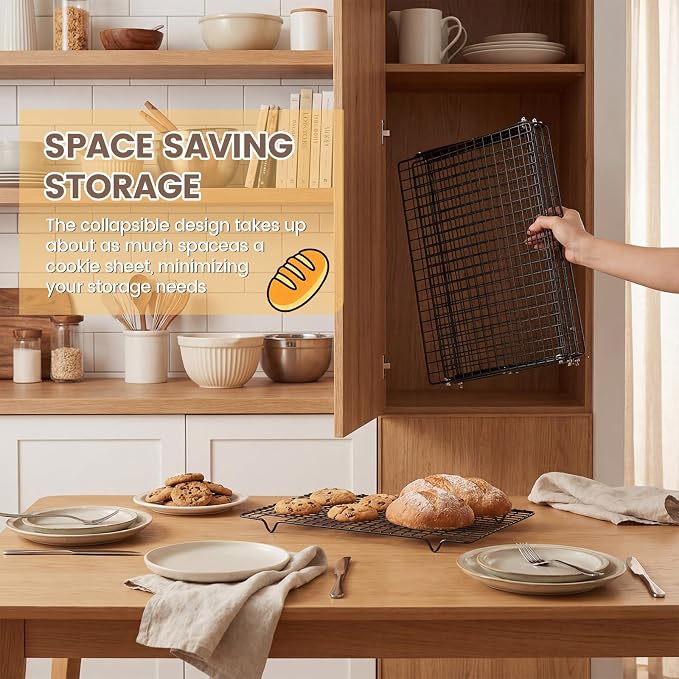 4-Tier Upgraded Collapsible Cooling Rack with Adjustable Setting Design,Cooking Drying Wire Cooling Rack for Baking, Cookies, Cake, Roasting, Grilling