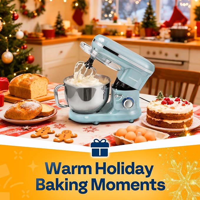 VIVOHOME Stand Mixer, 6-Quart Tilt-Head Kitchen Mixer with Bowl, Blue | 10 Speeds, Dough Hook, Beater, Whisk, Splash Guard, Egg Separator, for Cake & Bread