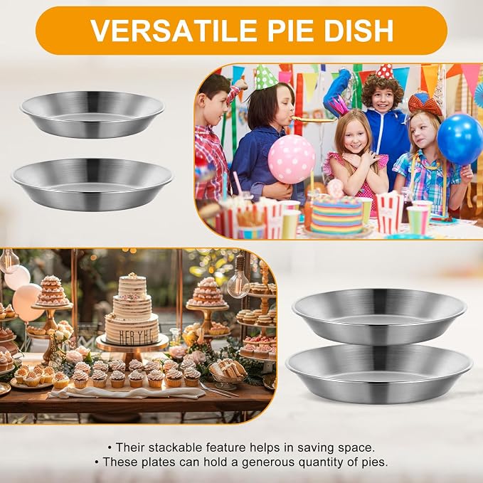 4 Pcs Stainless Steel Pie Pan Set, Pizza Pan Deep Pie Dish Pie Plate Baking Tray Dishes for Pizza Baking Serving Oven Grill, 4 Sizes