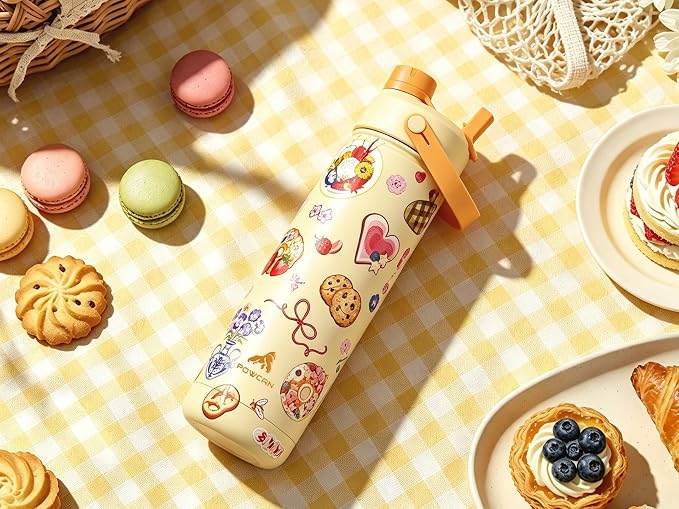 POWCAN 26 oz Insulated Water Bottle with 2-in-1 Straw and Spout Lid, Keep Cold 24H, Leak-Proof, Fits in Car Cup Holder, Stainless Steel Water Bottle for Sports, Travel, Gift, School (Treat Retreat)