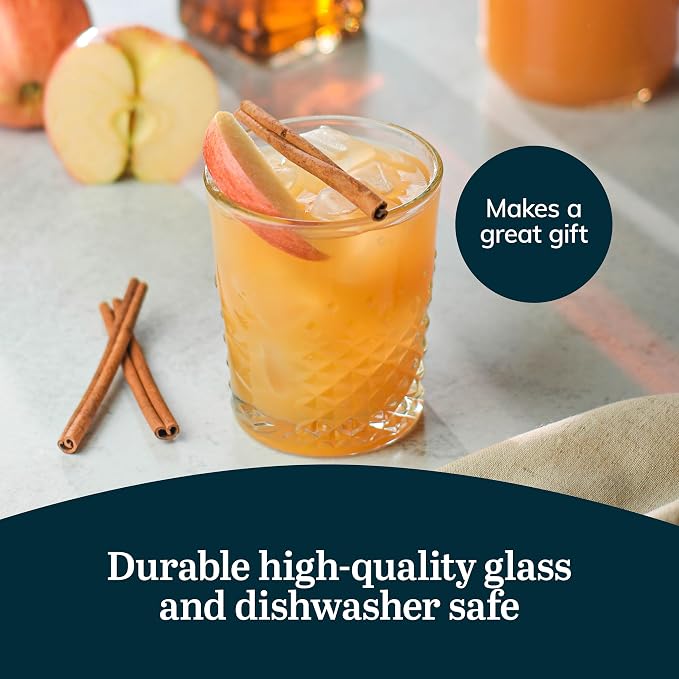 Libbey Carats Double Old Fashioned Glasses, 12 Oz Faceted Whiskey Drinking Glasses, Dishwasher Safe Rocks Glass Set for Spirits, Cocktails