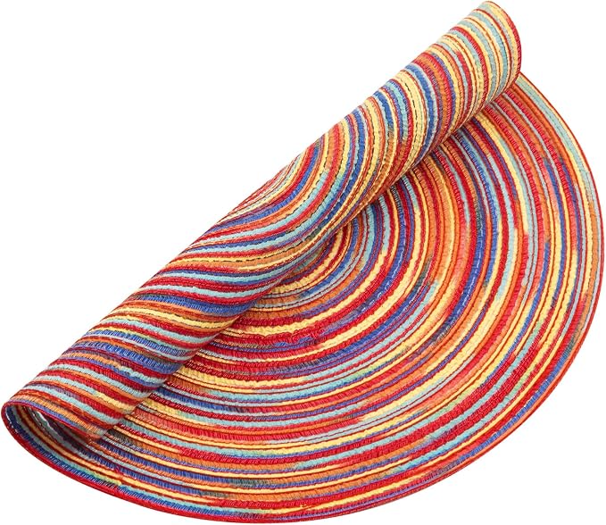 SHACOS Round Braided Placemats Set of 6 Table Mats Colorful Place Mats for Dining Tables Holiday Party Decor (Rainbow Red, 6)