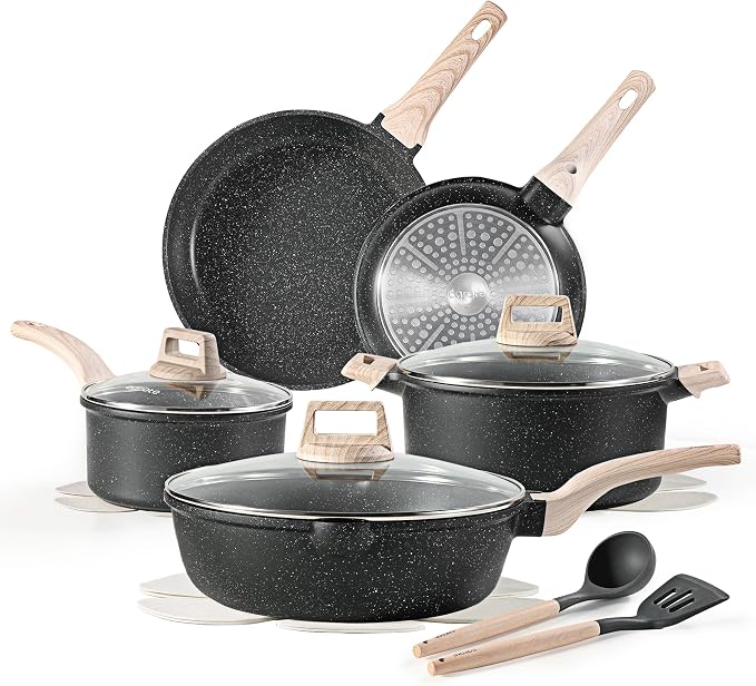 CAROTE Nonstick Cookware Sets, Pots and Pans Set, 14pcs | Lightweight & Durable, Easy to Clean, Even Heating, All-Stovetop Compatible, PFOA-Free Cooking Set