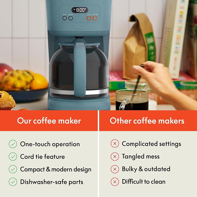 BREW 12-Cup Programmable Coffee Maker with No-Drip Glass Carafe, Surf
