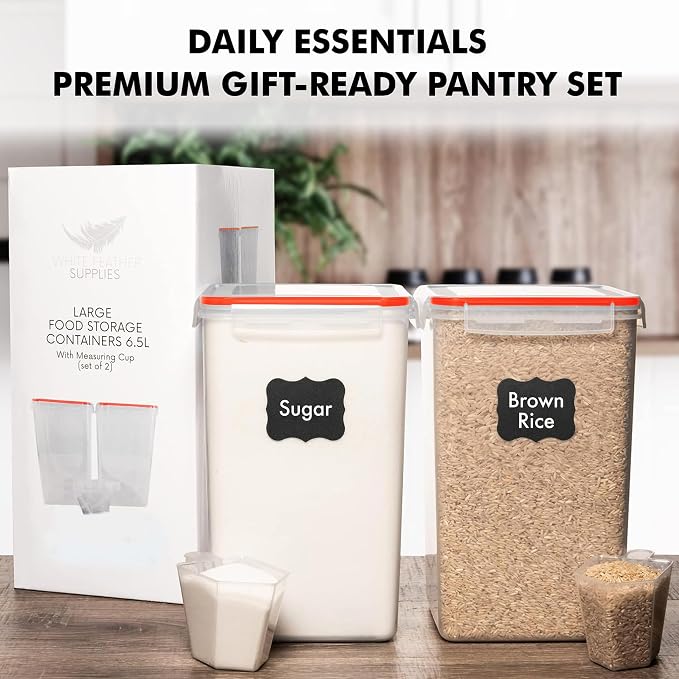 2 PC [7 Qt / 6.5L / 220 Oz] Large Food Storage Containers with Lids Airtight - BPA Free Clear Plastic Kitchen and Pantry Storage Containers for Cereal, Flour, Sugar, Rice
