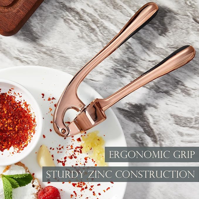 Premium Garlic Press, Professional Garlic Mincer, Easy to Squeeze and Clean, Rust Proof, Efficient Ginger Crusher - Antique Copper