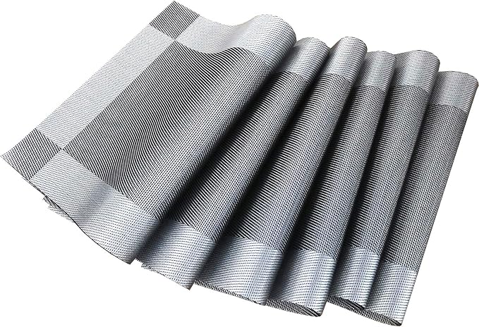 Table Placemats Dining Table Place Mats Set of 6 Heat Resistant Insulation Non-Slip Vinyl for Kitchen Dining Room 18" * 12" Silver