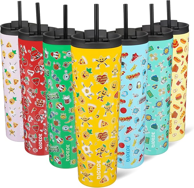 BJPKPK 34oz Coffee Tumbler with Straw, Insulated Stainless Steel Cup | Double Wall Vacuum, Leak Proof Lid, Keeps Hot/Cold/Iced, BPA Free, Travel & Outdoor, Hawaii Fruits-Yellow