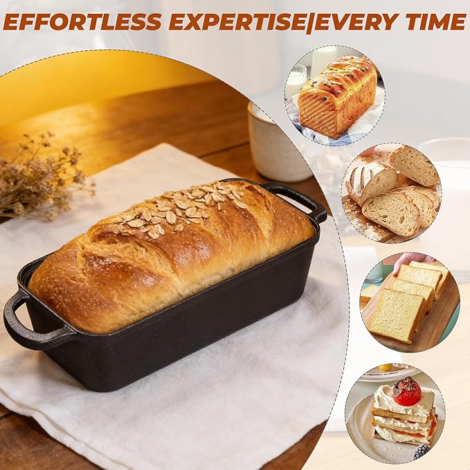 GRMImosa Cast Iron Loaf Pan 11x5 Inch with Lid, 5.8 Qt Bread Pan, Black | Heavy-duty Large Cast Iron Loaf Pan with Lid for Sourdough Bread, 5.8 Qt Pre-Seasoned Baking Pan, Even Heat Distribution