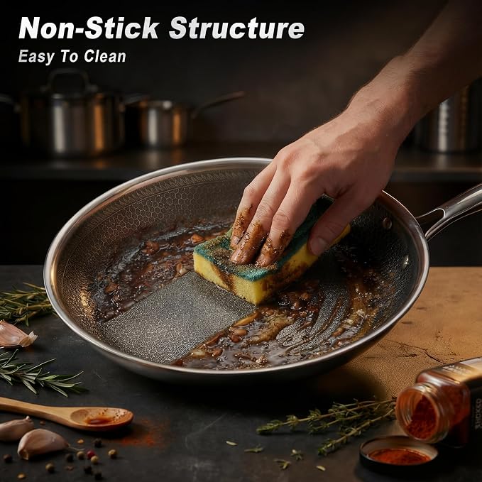 8" Non-Stick Frying Pan with Lid Tri-Ply Stainless Steel Pan with Stay-Cool Handle Oven & Dishwasher Safe For Induction, Ceramic & Gas Stovetops