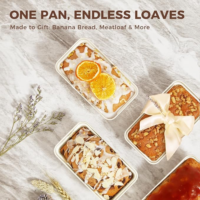 3 Pack Nonstick Mini Loaf Pans, 6 x 3.3 x 2 Inch Small Bread Pans for Homemade Bread, Tiny Banana Baking Tins with Diamond Texture, Non-toxic Mini Meatloaf Pans Set, Creamy