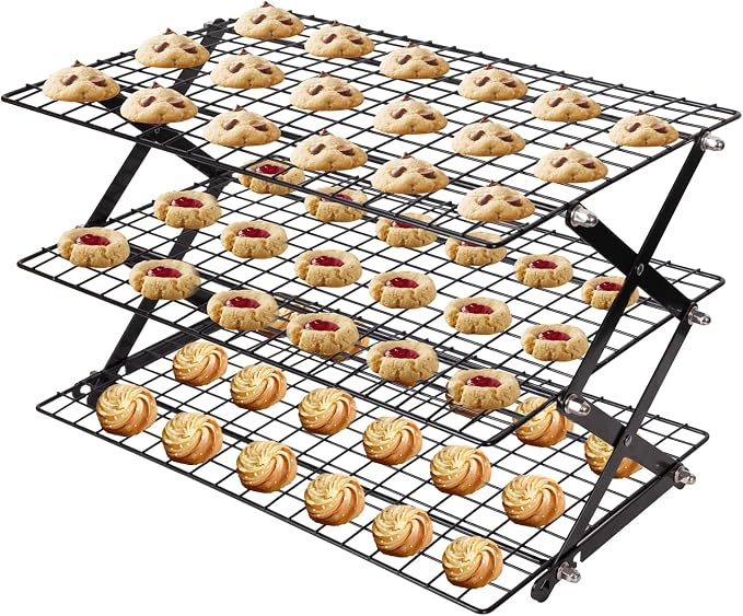 ShellKingdom 3 Tier Collapsible Cooling Rack, Outdoor Camping Picnic Shelf | Wire Cooling Rack for Baking, Cookies, Cake, Roasting, Grilling, Drying Rack