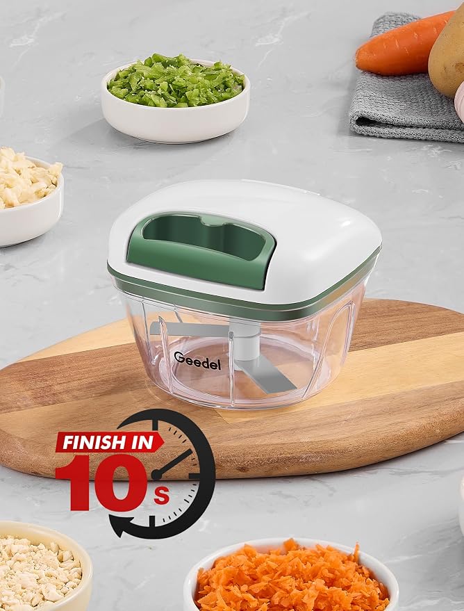 Geedel Vegetable Chopper, Manual Food Chopper with Hand Pull String, 500ml | Manual Food Processor, Sharp Stainless Steel Blade, Non-slip Base, Dishwasher Safe, No BPA, Portable, for Veggie, Fruit, Nut