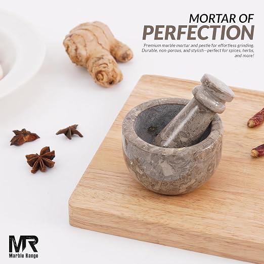 Marble Mortar and Pestle Set Oceanic 3" Inches Handmade Garlic Crusher & Grinder Bowl, Mini Mortar and Pestle for Kitchen - Herb Grinder Spice Grinder