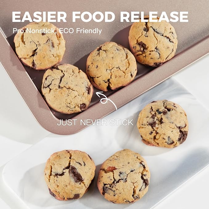 Cookie Sheets, Baking Sheet Set, Nonstick Oven Pan with Wider Grips, 3 Pack Half/Jelly Roll/Quarter Baking Tray, Premium & Dishwasher Safe