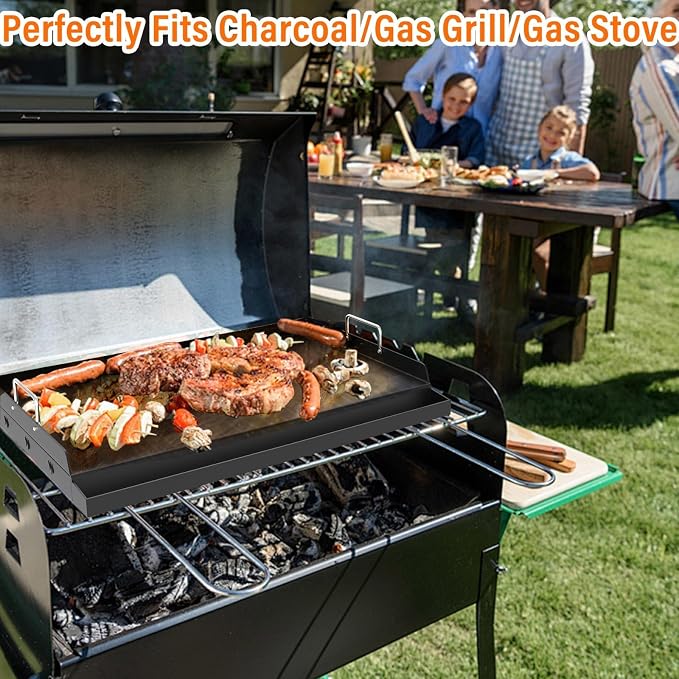 Upgrated 23" x16 " Nonstick Universal Cast Iron Griddle, Muti-Purpose Cooking Griddle for Gas Grill with Grease Groove, Pre-Seasoned Flat Top Plate Insert for Camping, Tailgating, Parties