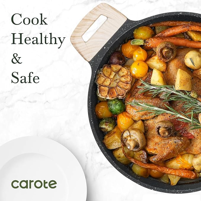 CAROTE Nonstick Stock Pot with Lid, 6 Quart Black Granite Casserole | Kitchen Cooker Compatible with All Stoves, Dishwasher Safe, Cookware for Boiling, Simmer, PFOA Free