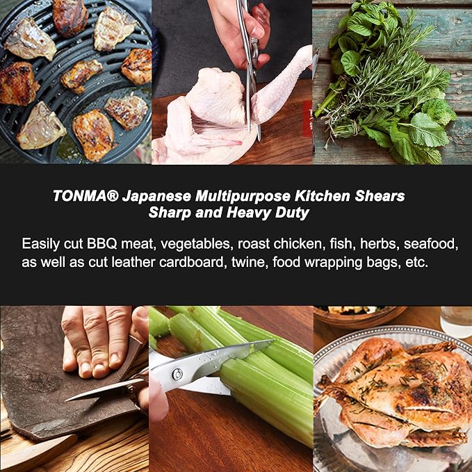 TONMA Kitchen Scissors All Purpose, Made in Japan, Stainless Steel, TK-2 | Full Metal Japanese Kitchen Shears Heavy Duty with Micro Serrated, Cooking Scissors for Food Ergonomic Design Dishwasher Safe