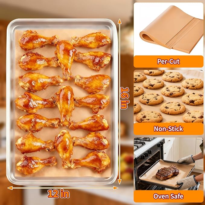 YUANYE 400PCS Parchment Paper Baking Sheets, 12"x16" Unbleached Precut Half Parchment Paper for Baking, Non-Stick Baking Paper for Baking, Grillin, Steaming Bread Cookies, Oven, Air Fryer, Microwave