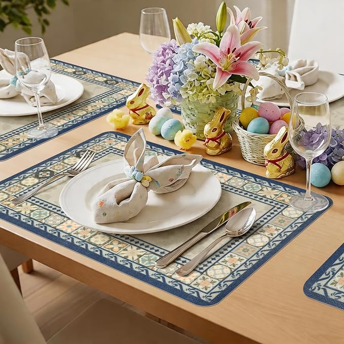 Vinyl Placemats Set of 4-12x17 Inch - Heat Resistant Washable Place Mats Waterproof Non-Slip Wipeable Table Mats for Dining Table Decor, Indoor/Outdoor Plastic Mat