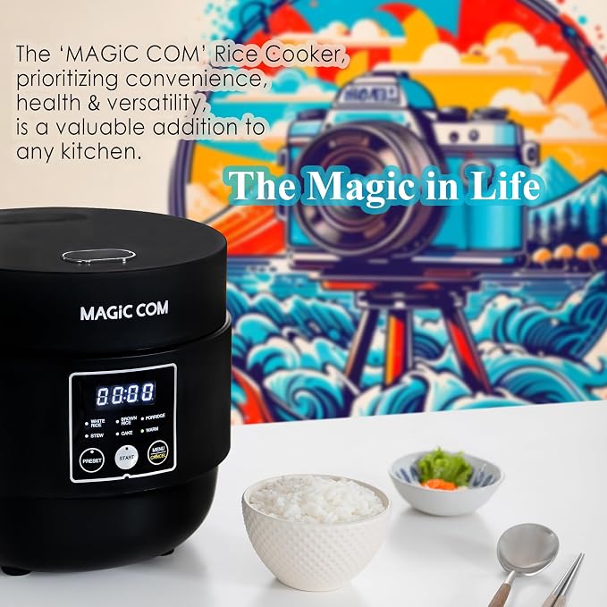 MAGiC COM Rice Cooker 4 Cup Uncooked/ 8 Cup Cooked, Digital Display with Warmer, Small Rice Maker & Multiple Settings, 24H Delay Timer, Automatic Keep Warm, Nonstick Inner Pot, Arrocera Eléctrica