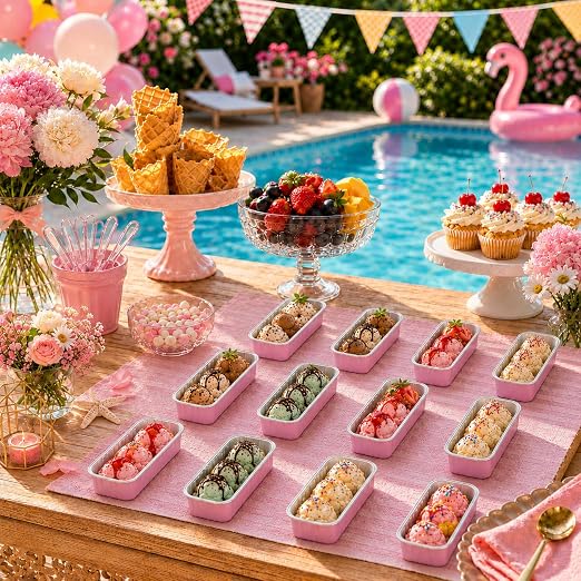 NPLUX Mini Cake Pans with Lids, 100 Pack Pink 6.8oz for Dessert Service | Works for crumble cups, panna cotta, custard and snack servings; single-base workflow helps limit dish handling.