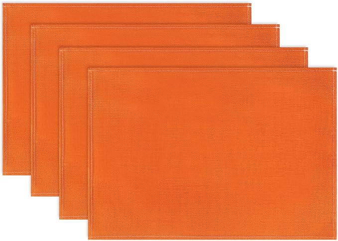 Orange Fall Thanksgiving Placemats Set of 4, 12x18 Inch Washable Easy to Clean Heat-Resistant Anti-Skid Indoor Outdoor Table Mats for Holiday Party Kitchen Dining Room Decoration