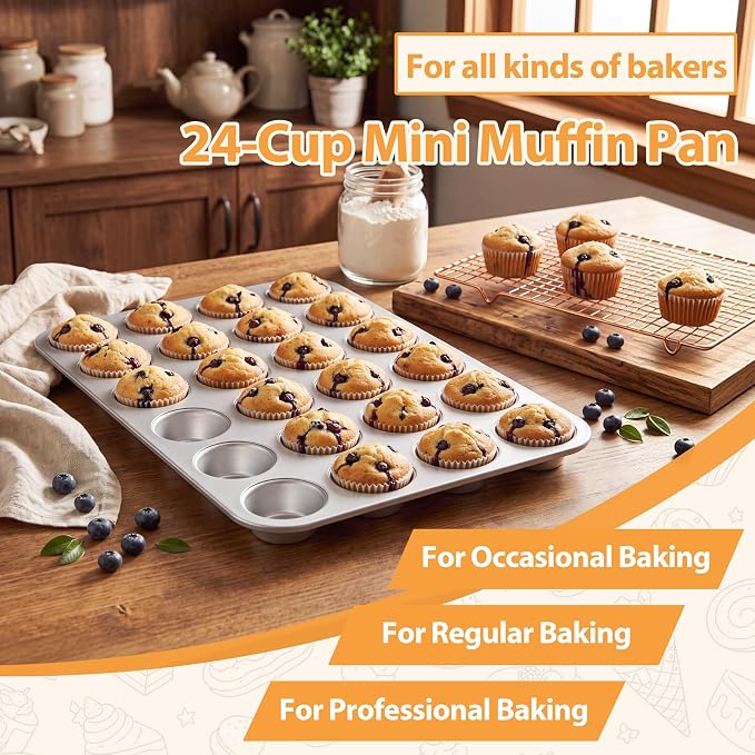 TeamFar Mini Muffin Pan, Stainless Steel 24-Cup Muffin Tin for Baking- 1PC | Small Cupcake Pan Tray for Egg Bites Mini Cakes Quiches, Brunches Parties Birthday Treats, Healthy & Sturdy, Dishwasher Safe