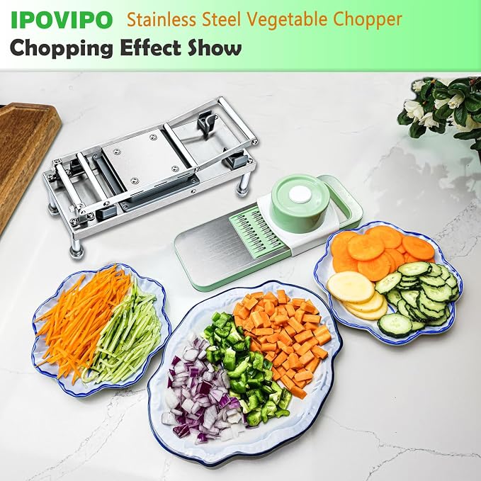Vegetable Chopper Veggie Cutter Onion Food Potato Dicer with Container | Stainless Steel Construction, Fruit Potato Salad Dicer, Dishwasher Safety, Easy Cleaning, Safety Hand Guards