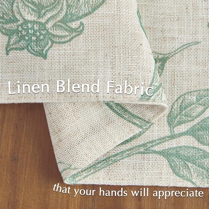 JINCHAN Linen Placemats Set of 4 Farmhouse Botanical Print 13x19 Inch Green | Fabric Placemats, Cottage Style, Botanical Bird Motif, Machine Washable, Easy to Store, Reusable