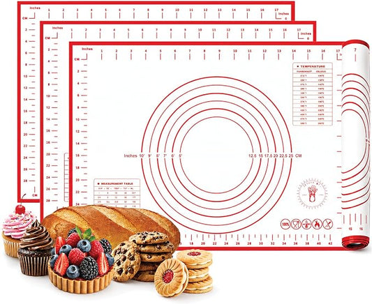 Silicone Baking Mats - Non-Stick Pastry Mat, 3/4 Sheet Size, Pack of 3 | Non-Stick Pastry and Dough Mat with Measurement Guides, Silicone Mat and Baking Essentials, Medium Size Pack of 3 (19" x 13")