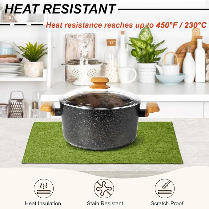 Cloth Placemats Set of 4, Cotton Linen Blend Place Mats, Grass Green | Machine Washable, Double Layered, Heat Resistant, Fabric Dining Table Mats for Kitchen, Indoor & Outdoor, 13" x 19"