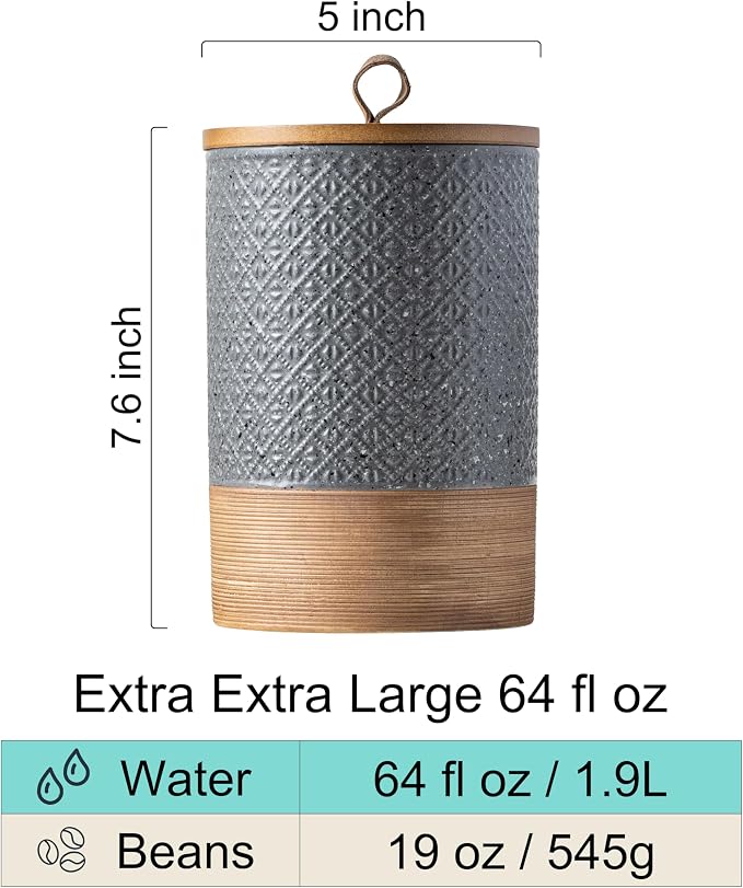 Miamolo Large Jar with Lid, Ceramic Coffee Container Pantry Gray & 64 fl.oz | Reusable Coffee Canister for Kitchen Countertop | Fits Grounds Flour Cookies Spice | Clutter-Free, Housewarming Weeding Gift