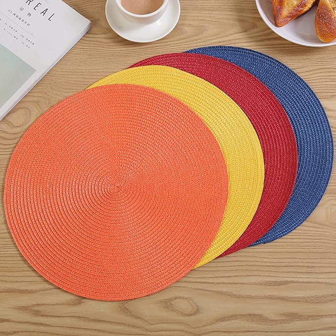 Zupro Round Placemats Set of 6,Braided 15 inch Table Mats Heat Resistant Non-Slip Washable,for Kitchen Dining Tables Four Seasons Dinner Parties Thanksgiving Christmas and Everyday Use.Royal Blue