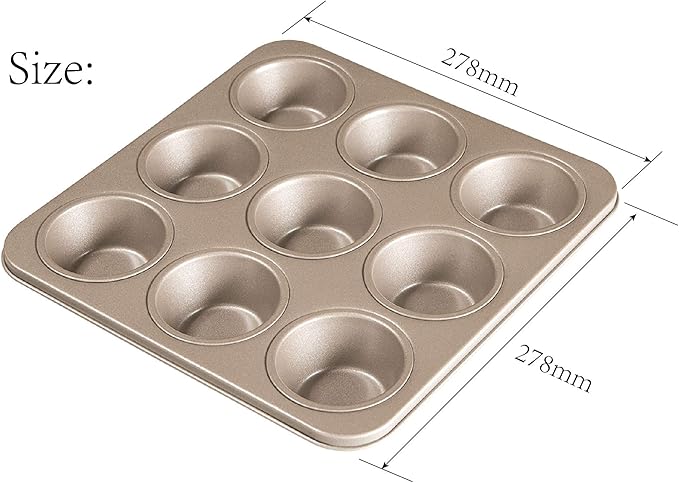 9-Cup Standard Muffin Pan, Nonstick Carbon Steel Cupcake Tin | Square 10.94-Inch Design for Medium Batches, Everyday Treats and Space-Saving Storage