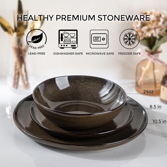 AmorArc Ceramic Dinnerware Sets for 4, 12Pcs Plates and Bowls Sets Dishes | Stoneware Handmade Reactive Glaze Dinner Set, Highly Scratch Resistant | Dishwasher & Microwave Safe Dishware
