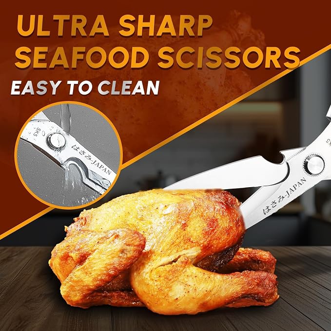 Huusk Kitchen Shears Set Silver - Seafood & Kitchen Scissors Set | Sharp Japanese-Style Cooking Meat Scissors for Crab, Shrimp, Lobster, Herbs and Food Prep, Gifts for Women Men