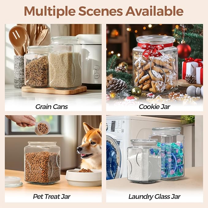 ComSaf Large Square Glass Pantry Jar with Lid 78 oz Wide Mouth | Flour sugar rice, Pasta cereal, Laundry detergent, Pantry organization, Large capacity, Cabinet organization, Dry goods