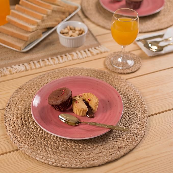 Natural Jute Placemats Set of 6, Round Woven Table Mats, 13 Inch Rattan Charger Plates for Dinner, Boho Farmhouse Braided Place Mats