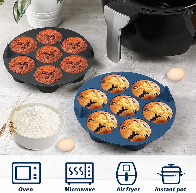 Webake 2PCS Silicone Air Fryer Muffin Pan for Baking Nonstick Egg Btes Silicone Mold BPA Free Muffin Tins Baking Cups
