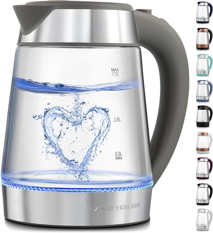 Zulay Kitchen Fast Boiling Electric Water Kettle - 1.7L, 1500W, Auto Shut-Off for Overboil & Boil Dry Protection, Cool-Touch Handle, 360° Base - Rapid Teapot Boiler For Coffee & Tea - Gray
