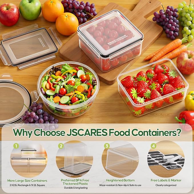 62 PCS Large Food Storage Containers with Lids Airtight (31 Lids & 31 Containers)- 85 OZ Reusable Plastic Leakproof Meal-Prep Container for Kitchen Storage Organization Microwave/Dishwasher Safe