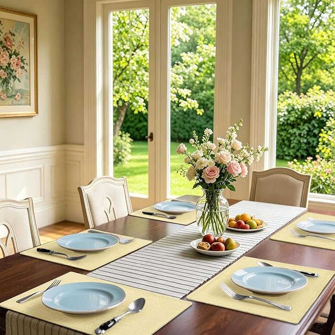 Homaxy Cloths Placemats for Dining Table Set of 6, 13" x 19", Lemon Yellow | Heat Resistant, Washable, Cotton Linen Blend Table Mats, Easy to Clean Place Mats, Indoor Outdoor