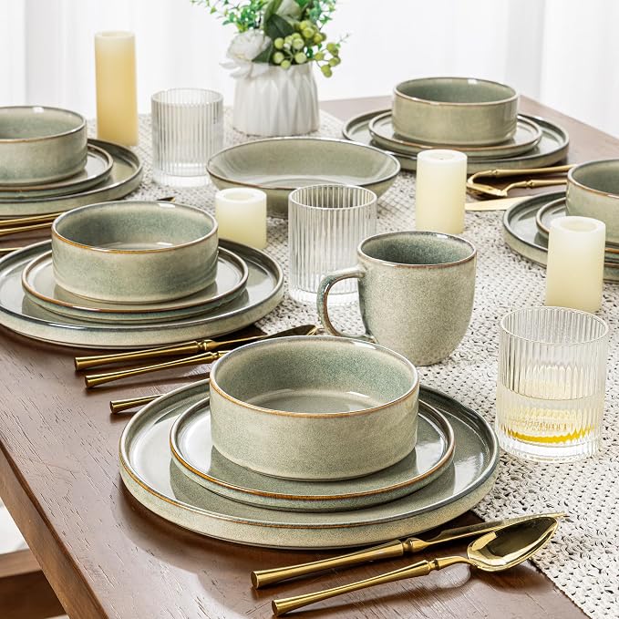 AmorArc Ceramic Dinnerware Sets for 4,12 Piece Plates and Bowls Sets Dishes | Stoneware Handmade Reactive Glaze Dishes Set | Highly Chip and Crack Resistant | Dishwasher & Microwave Safe