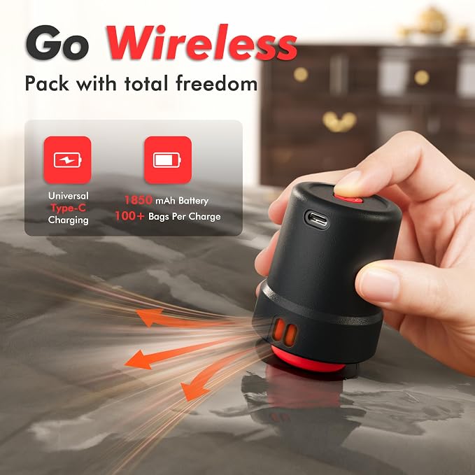 MEIQIHOME 20 Pack PackEase Travel Vacuum Bags 1800mAh Wireless Pump, 80% Compression Space Saver for Luggage, Clear PA+PE Reusable Seal Bags for Clothes, Portable Electric Air Pump for Travel & Home