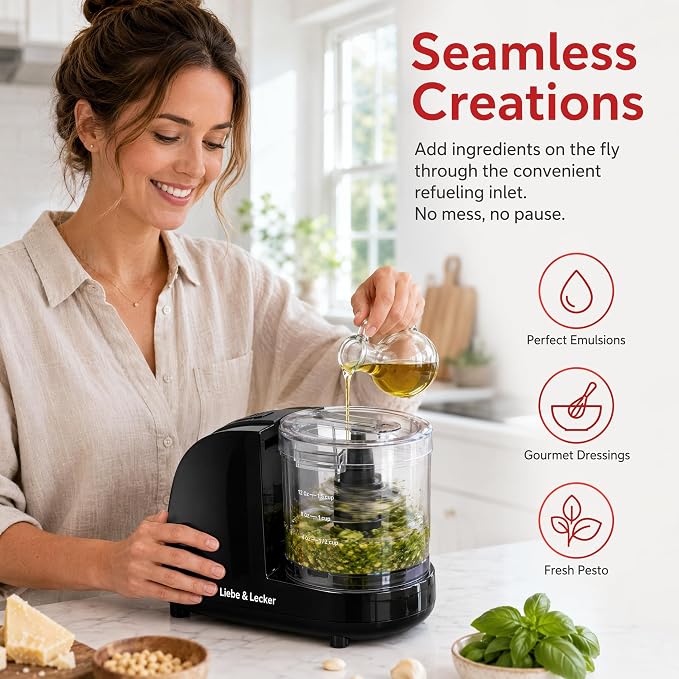 Liebe&Lecker Mini Food Processor 1.5 Cup Electric Food Chopper | Vegetable Chopper For Onions Garlic Meat Food, Chopper Container For Dicing, Mincing & Puree, Dishwasher Safe Compact Size