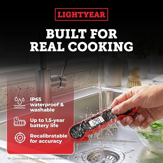 Lightyear Digital Meat Thermometer – Instant Read for Grilling | Cooking thermometer for meat, BBQ and grilling – grilling thermometer, food thermometer, waterproof meat temp probe