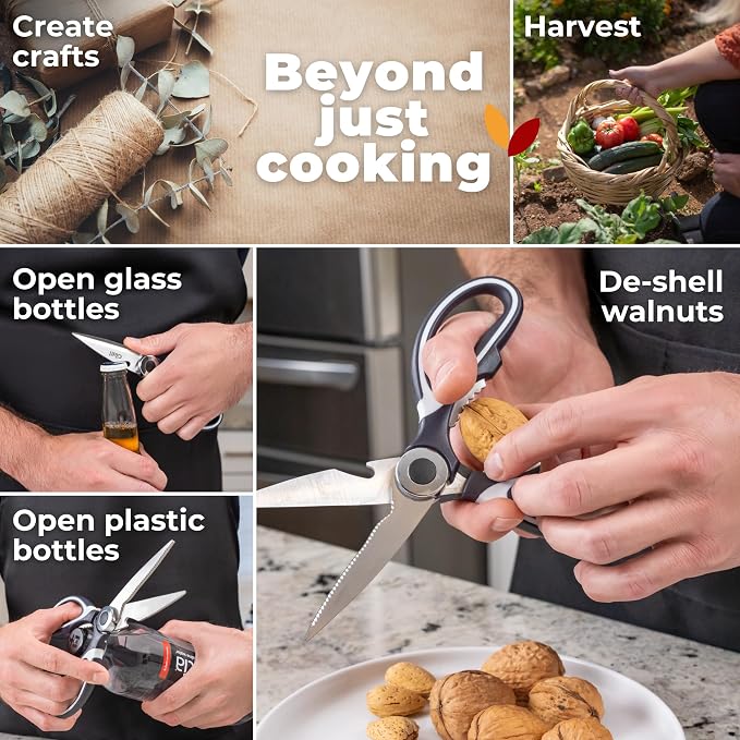 Kitchen Shears & Seafood Scissors Set - Lifetime Replace. Warranty* | Gidli Heavy Duty Utility Stainless Steel All Purpose Ultra Sharp Scissors for Meat, Poultry, Food & Cooking - Dishwasher Safe