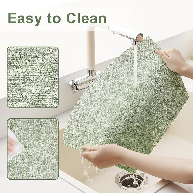 Homaxy Wedge Faux Leather Placemats for Round Table, Set of 6, Grass Green | Waterproof Wipeable Washable Table Mats, Easy to Clean Anti-Slip Place Mats, 11.8" x 17"