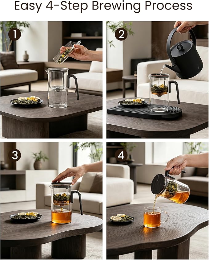 ZENS Magic Teapot with Infuser and Magnetic Lid for Loose Leaf Tea, 28oz | Magic Teapot with Infusers for Loose Tea Steeper, Echanted Tea Pot for Herbal Tea Lovers, Black Walnut Pattern